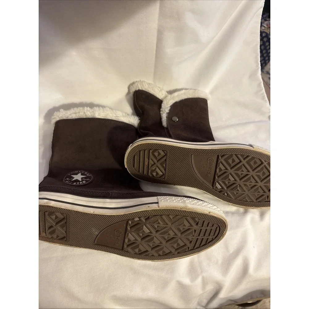 Converse Brown Suede Chuck Taylor Fall Winter Fuzzy Lined High Top Sneakers S 8 - Picture 5 of 7